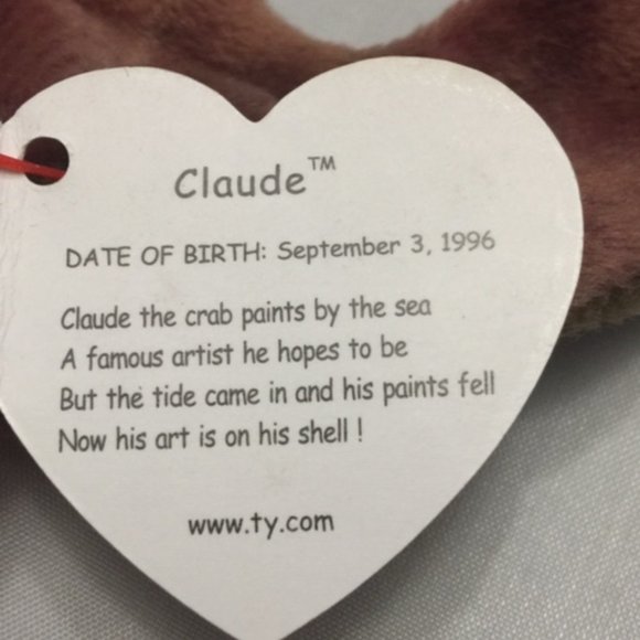 TY Beanie Baby Claude the Crab Collector Tag Errors 1996 - Picture 5 of 6